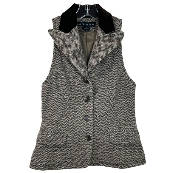 Ralph Lauren - Women’s Herringbone Vest, Wool, Classic Equestrian - Brown Size 4 - Picture 4 of 17